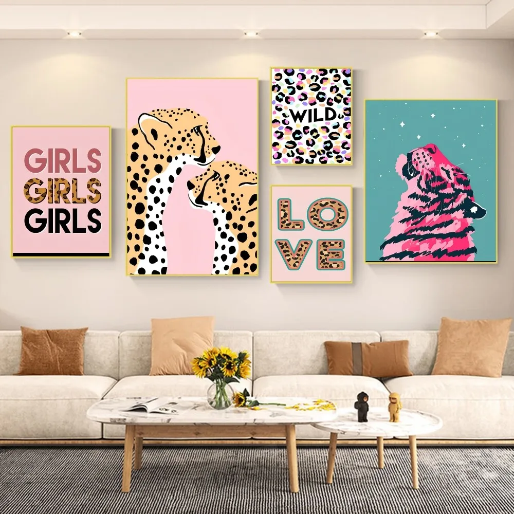 Abstract Tiger Leopard Girl Power Rainbow Poster Anime Posters Sticky Vintage Room Home Bar Cafe Decor Kawaii Room Decor