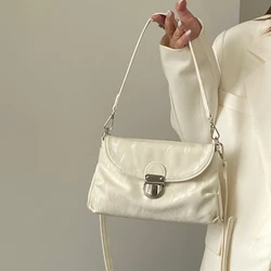 Pleated PU Leather Ladies Underarm Bag Hasp Design Women's Small Shoulder Crossbody Bags Solid Color Female Clutch Handbags