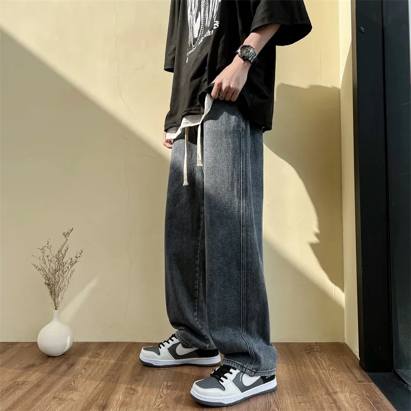 

2022 Spring New Men's Denim Pants Wide-leg Pants Streetwear Korean Fashion Straight Baggy Jeans Trousers Male Brand Clothes Z197