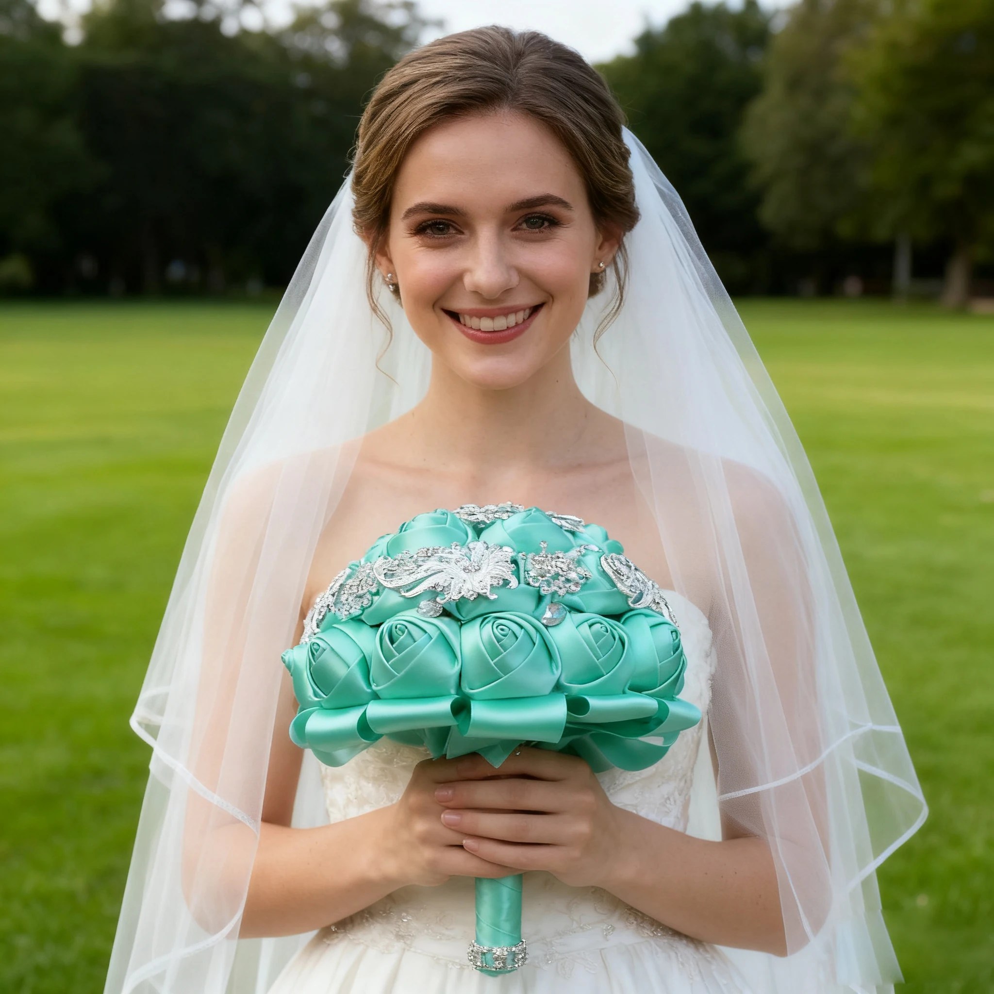 

Green Wedding Bouquets with Gold Crystal Jewelry