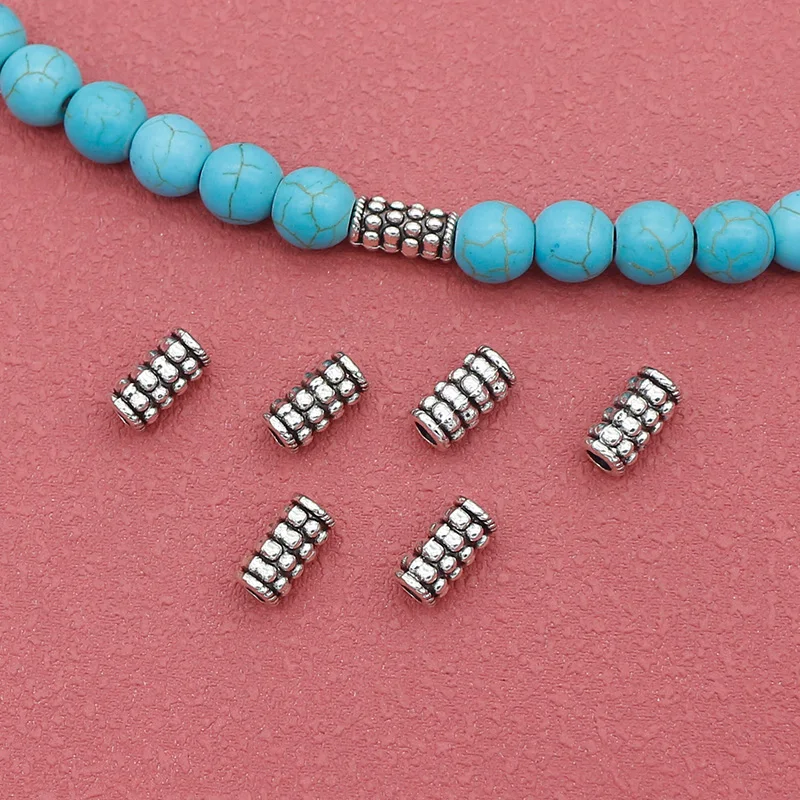 20pcs/Lot Simple Dots Tube Metal Loose Beads 10x5mm DIY Crafts Tibetan Silver Beading Spacers Jewelry Bracelets Findings