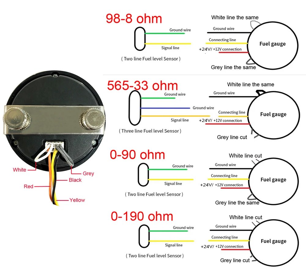 2 "52mm 12V/24V wskaźnik poziomu paliwa samochód motocykl uniwersalny miernik poziomu paliwa elektroniczny LED Ultra cienki Auto Benzyna miernik — zdjęcie 7
