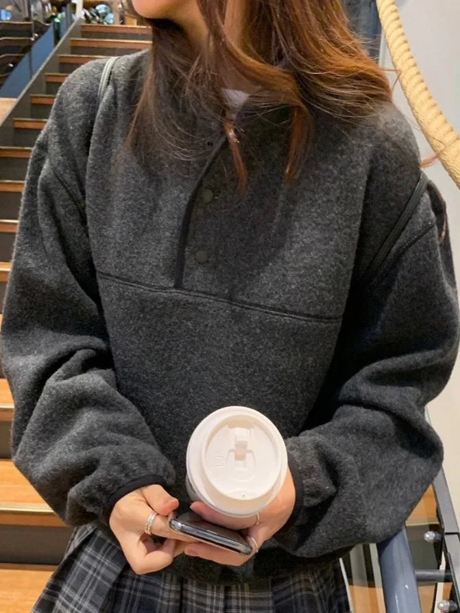 Chic Retro Thiened Warm Sweatirt Women's Loose Top f High Collar  Design Winter New Sle Comfortable Casual Wear