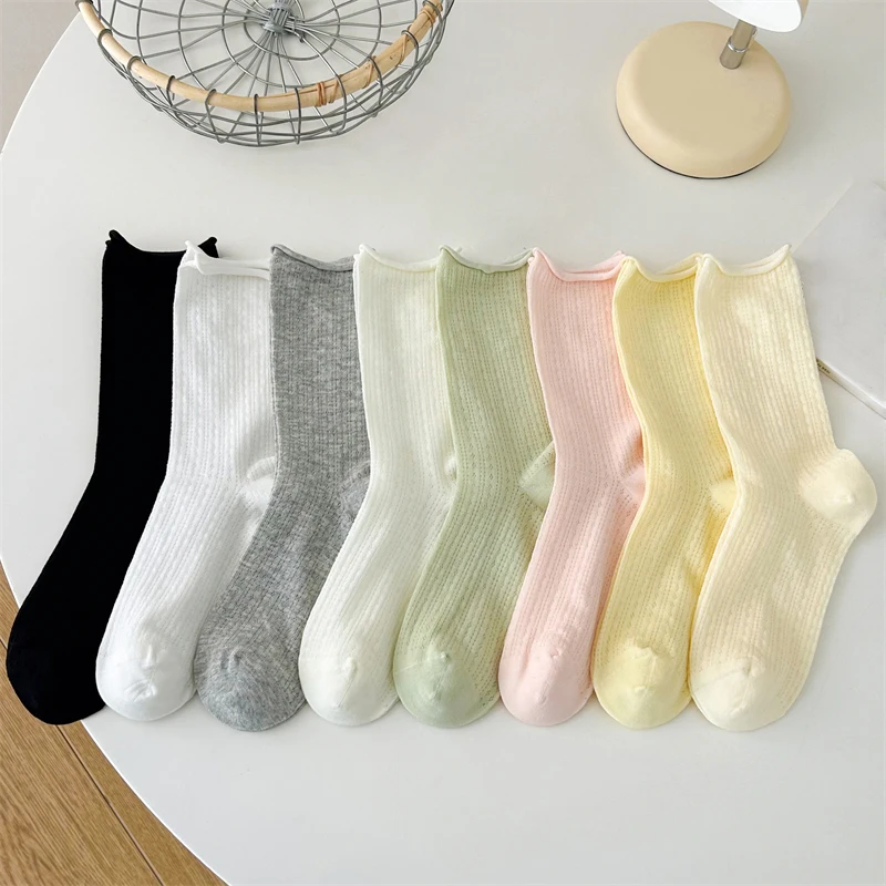 Socks For Women Thin Summer New Candy Color Hollow Out Loose Socks Women's Casual Basic Sweet Girls Fashion Long Socks Comfort