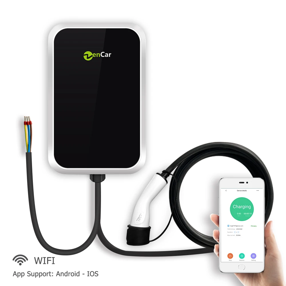 7kW 11kW AC EV Charging Station Type 2 Smart Wallbox 22kW 16A 32A With Wifi OCPP RFID APP Tethered Cable For Electric Car