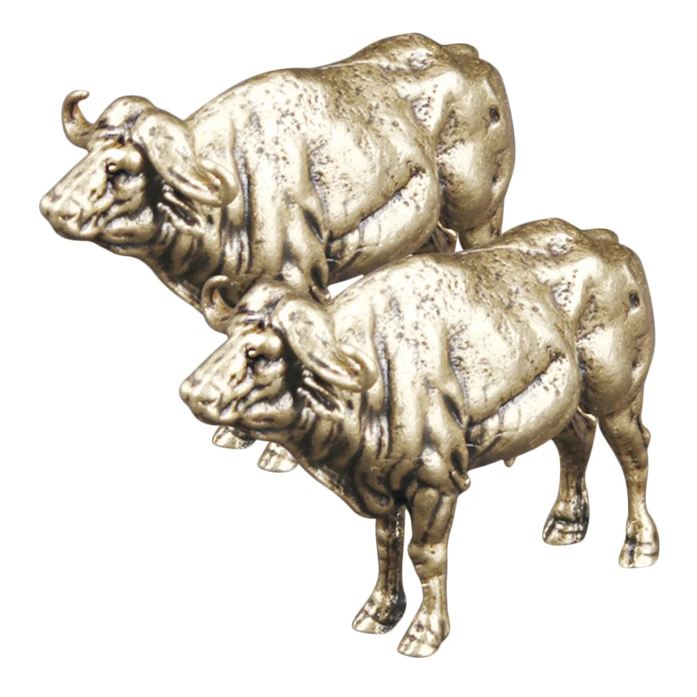 

2Pcs Vintage Brass Yak Ornaments Animal Figurines Compact Lifelike Desktop Decoration Brass Yak Statue