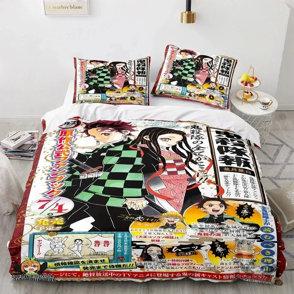 

Anime Demon Slayer Kamado Tanjirou Bedding set Printed Duvet Cover Pillowcase Single Double Queen Super King Size Sets
