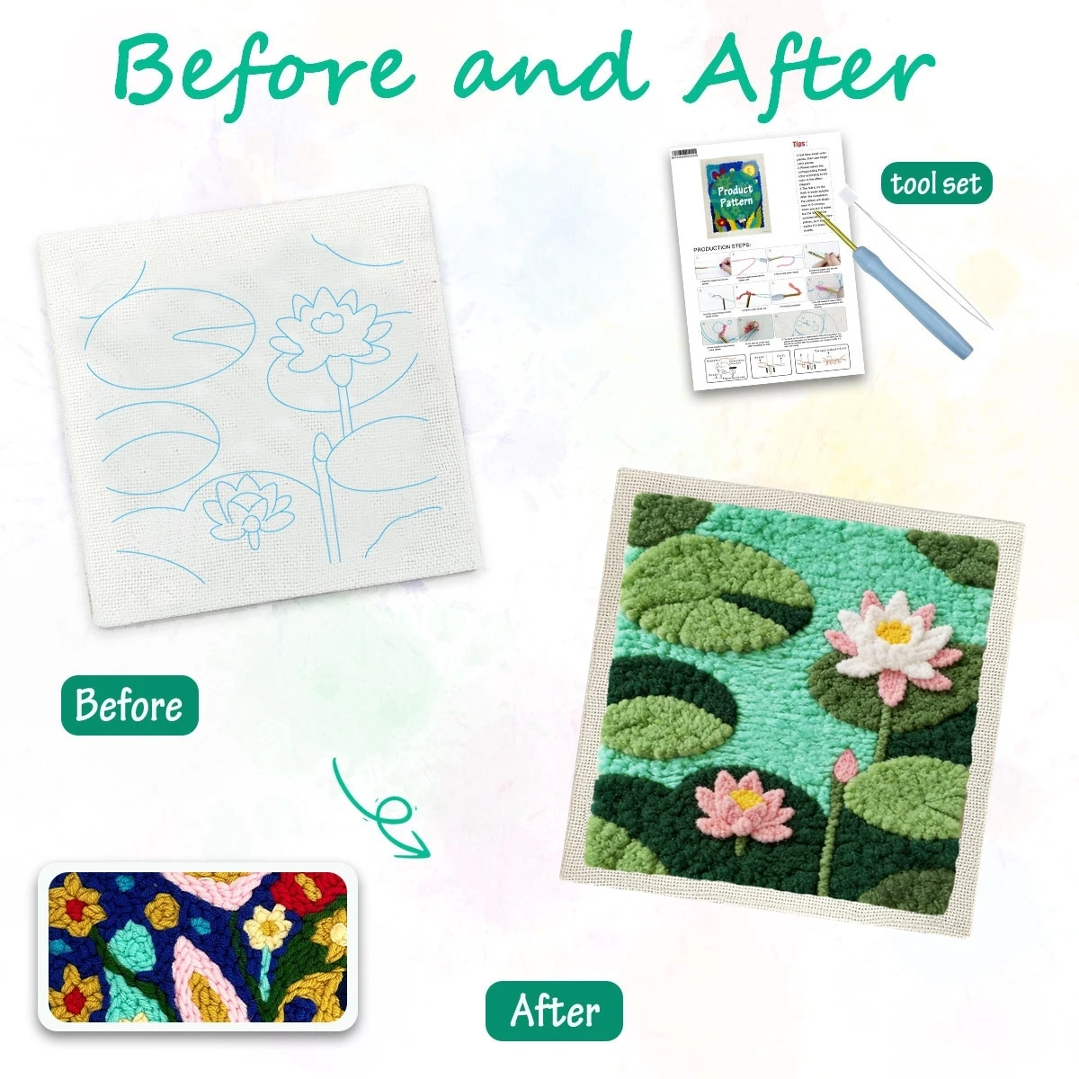 1 Set Wasserlilien DIY-Stickerei-Set für Anfänger, Stick-Starter-Kit, Kreuzstich-Kunstgeschenk, Nadelarbeiten – Detail 1