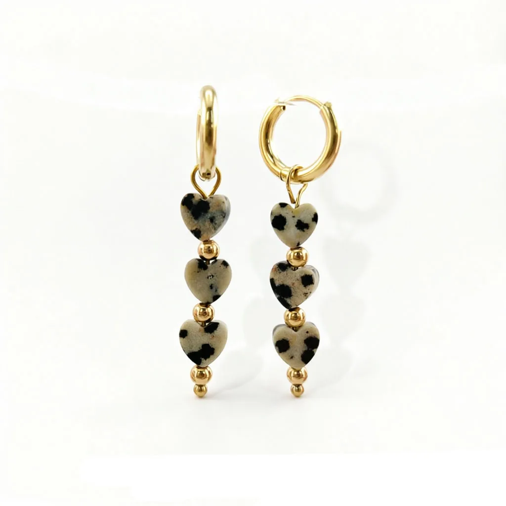 316L Edelstahl Creolen für Damen 2026 Natürlicher Jaspis Herz Mond Stern Anhänger Ohrringe Böhmischer Schmuck – Detail 5