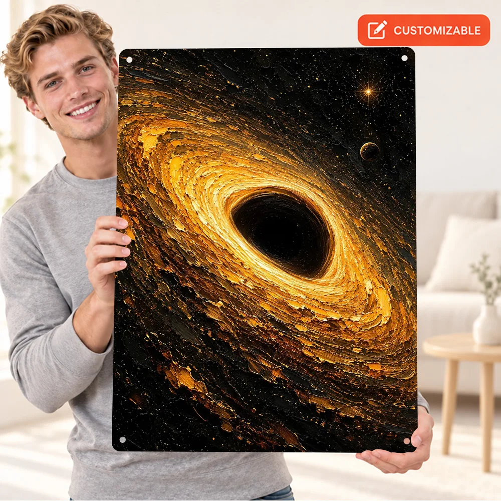 Impasto Black Hole Aluminum Poster Deep Space Photography Wall Art For Library Customized Metal Sign Astronomy Enthusiast Gift