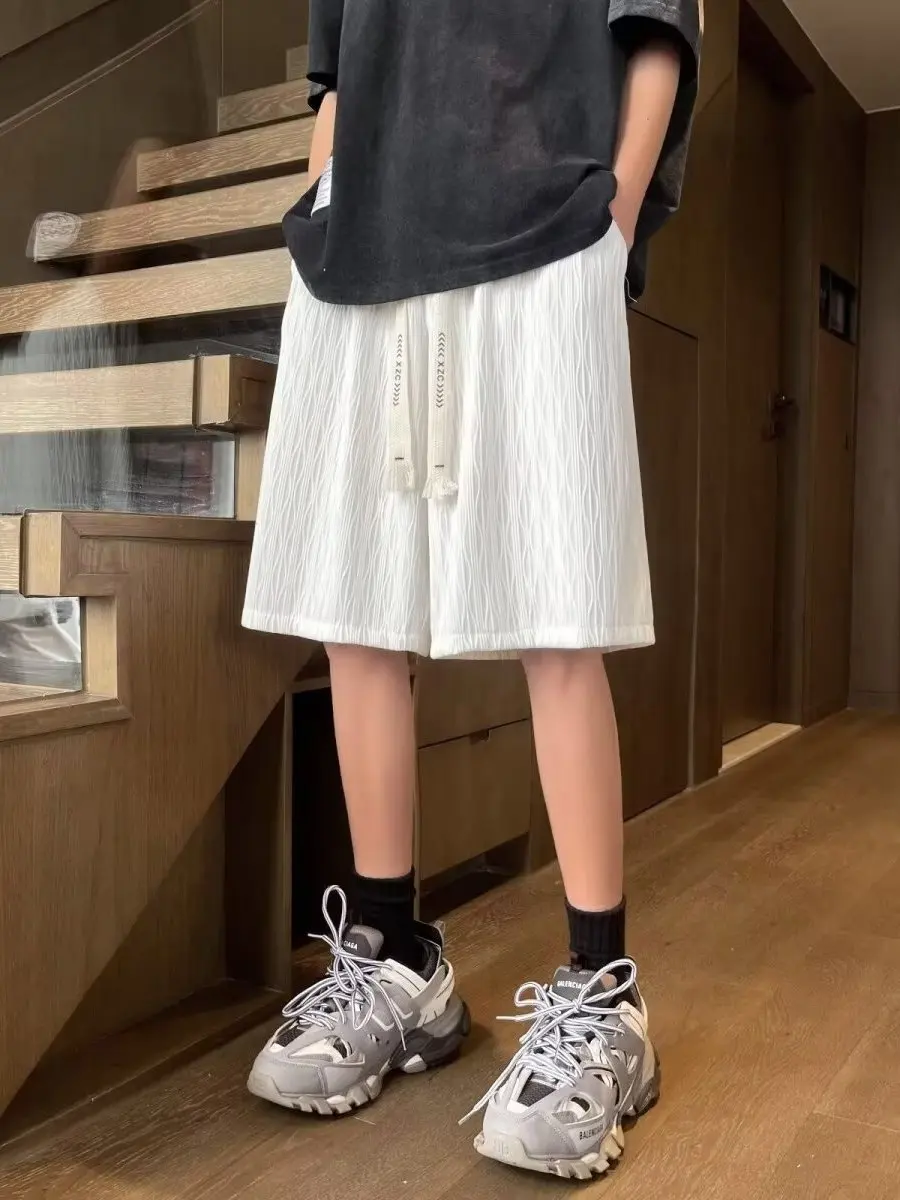 

Men's Summer Thin Qui Dry Ice Silk Loose Casual orts Straight Leg Elastic Waist mid Waist ort Length Pure Color