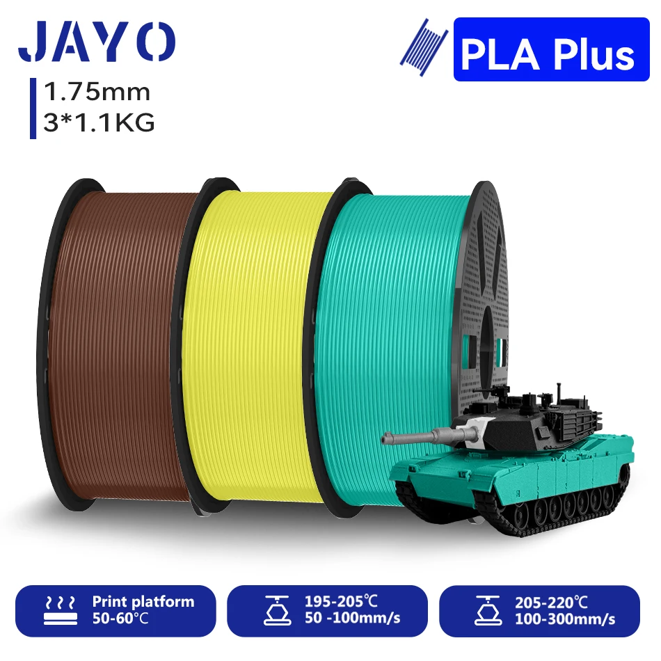 JAYO 3,3KG PLA+ Filament 1,75MM PLA Plus 3D-Drucker-Filament 1,1KG/Rolle für FDM, ordentlich gewickelt, farbenfrohes 3D-Druckmaterial für 3D-Drucker & 3D-Stifte