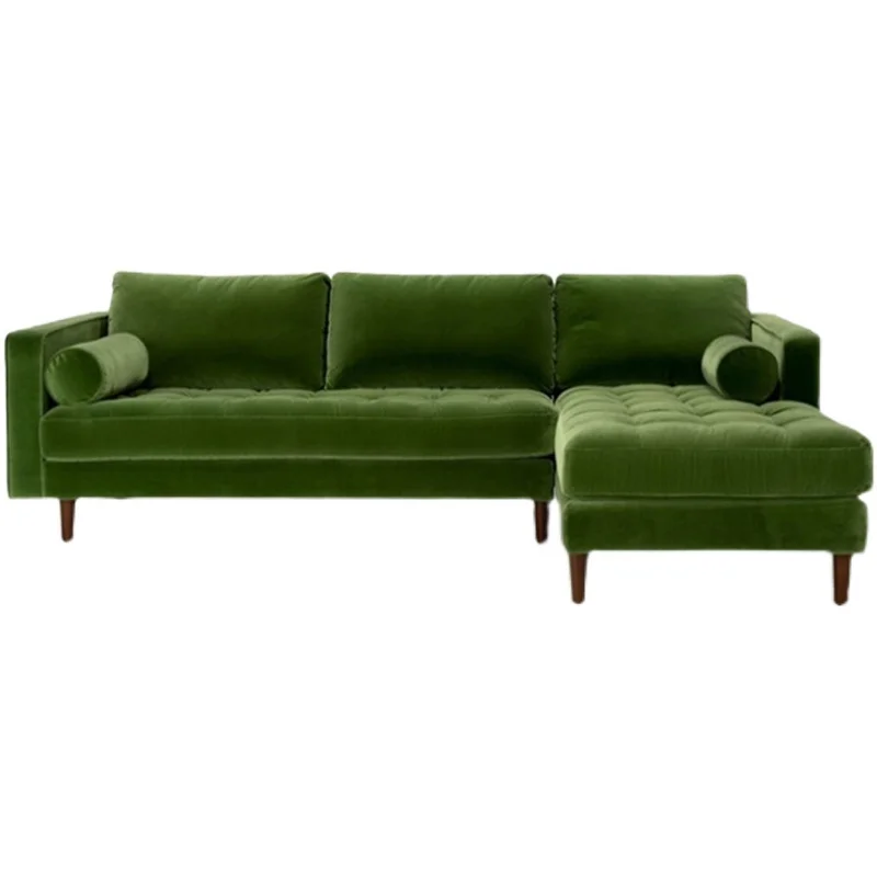 

Light luxury retro fabric corner sofa Nordic small apartment living room latex dark green velvet sofa