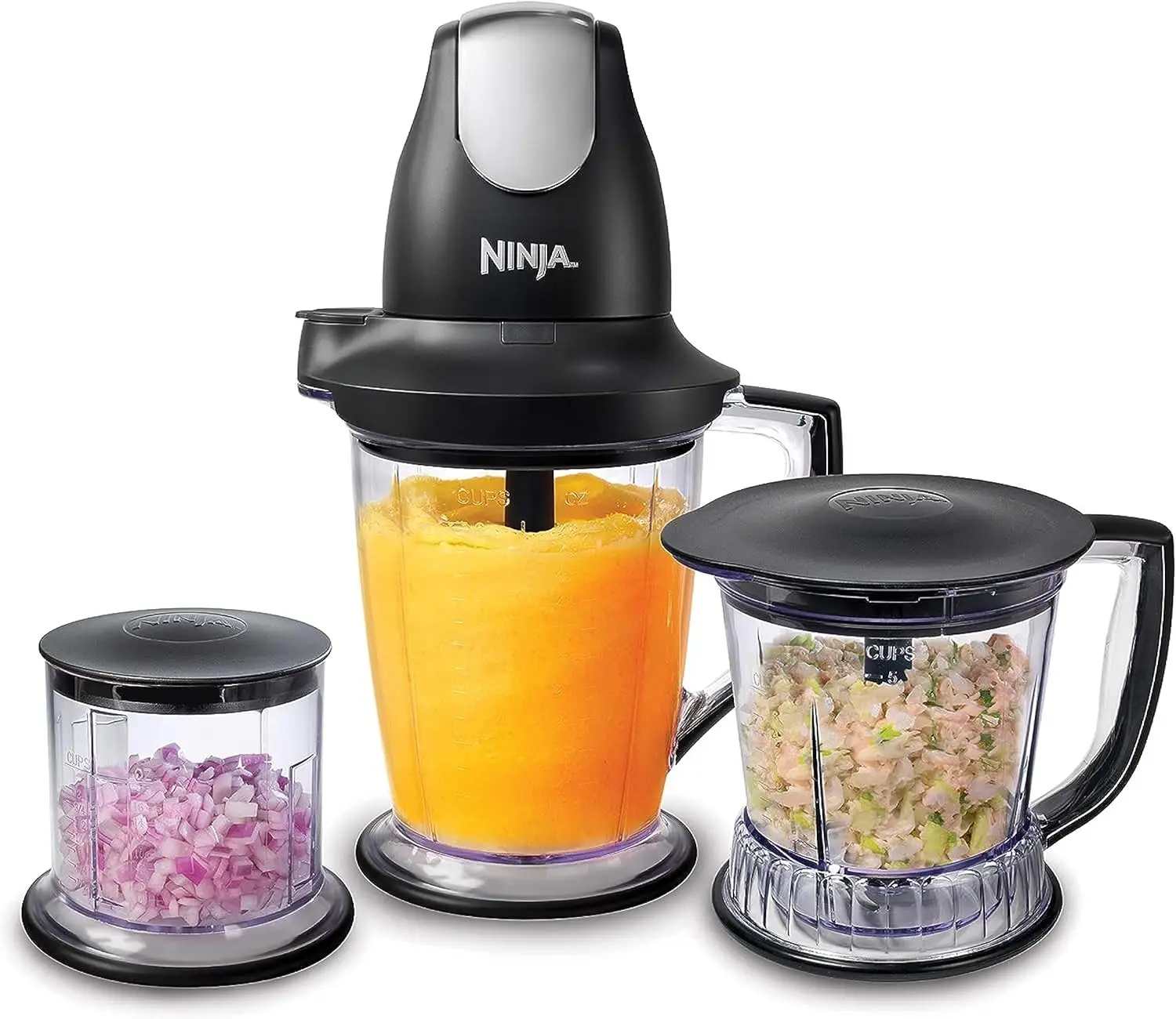 

450-Watt Blender & Food Processor with 48oz Pitcher, 16oz Chopper, 40oz Bowl for Shakes, Smoothies, Meal Prep in Black