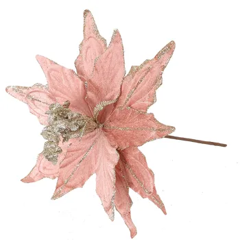 28cm Flannel Simulated Christmas Flowers High-grade Christmas Poinsettia Glitter Flower…