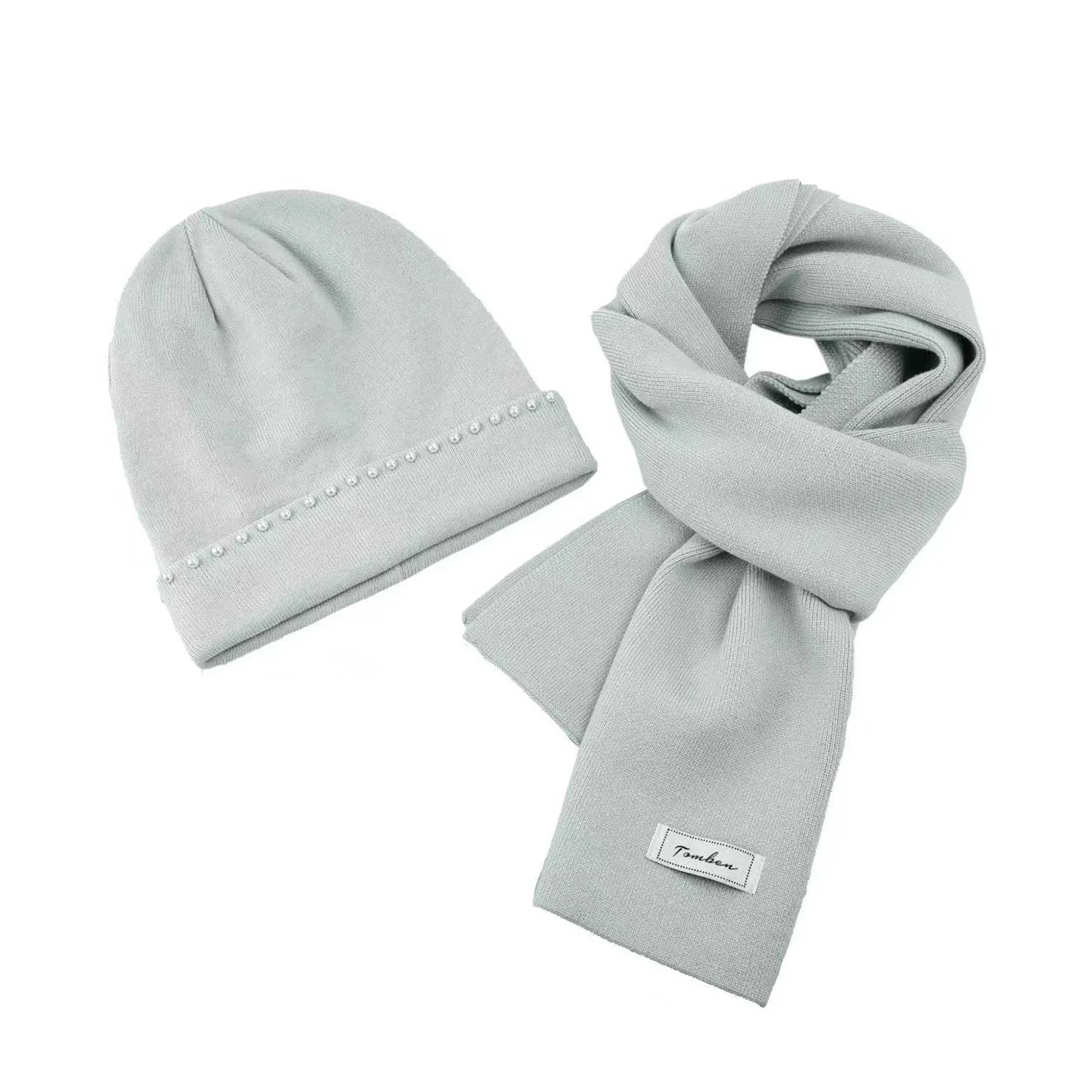 Wintermuts en sjaalset Vintage kralen Gebreide omslag Grote kop Warme dameshoofddeksels voor winter en koud weer Effen kleur Nieuw