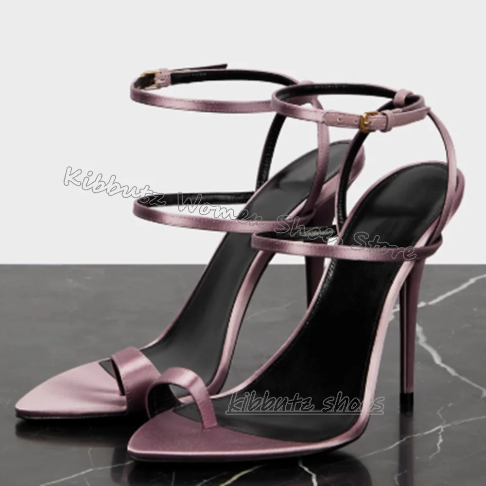 Satin Open Toe Slipper Sandals Belt Buckle Leather Slip-On Fashion Elegant Concise Luxury Party Wedding Shoes Pointy Thin Heel