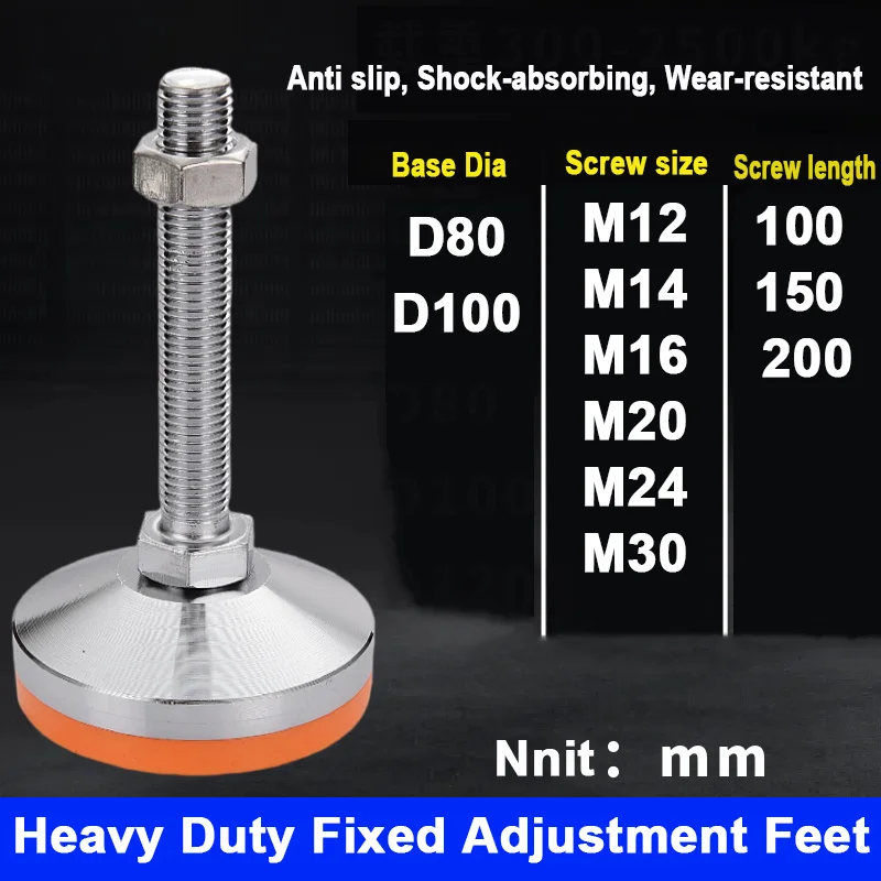 1PCS Heavy Duty M12 M14 M16 M20 M24 M30 Adjustable Support Feet Stainless Steel Anti-Slip Leveling Feet for Industrial Furniture