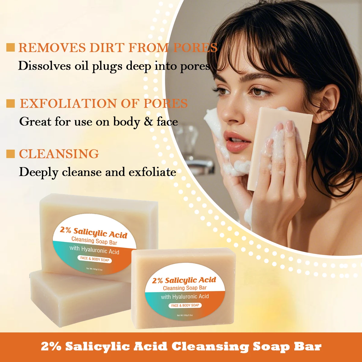 

Salicylic Acid Facial Cleansing Soap - Clears Pores/Blackheads, Gentle Exfoliates, Oil-Free Formula, All Skin Types