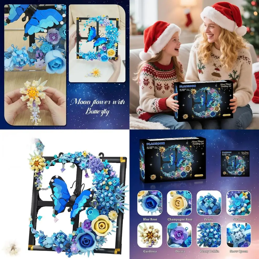 Kit di mattoncini da parete con fiori botanici illuminati da 1141 pezzi con farfalla, adatto per età 12+, regalo ideale per tutti