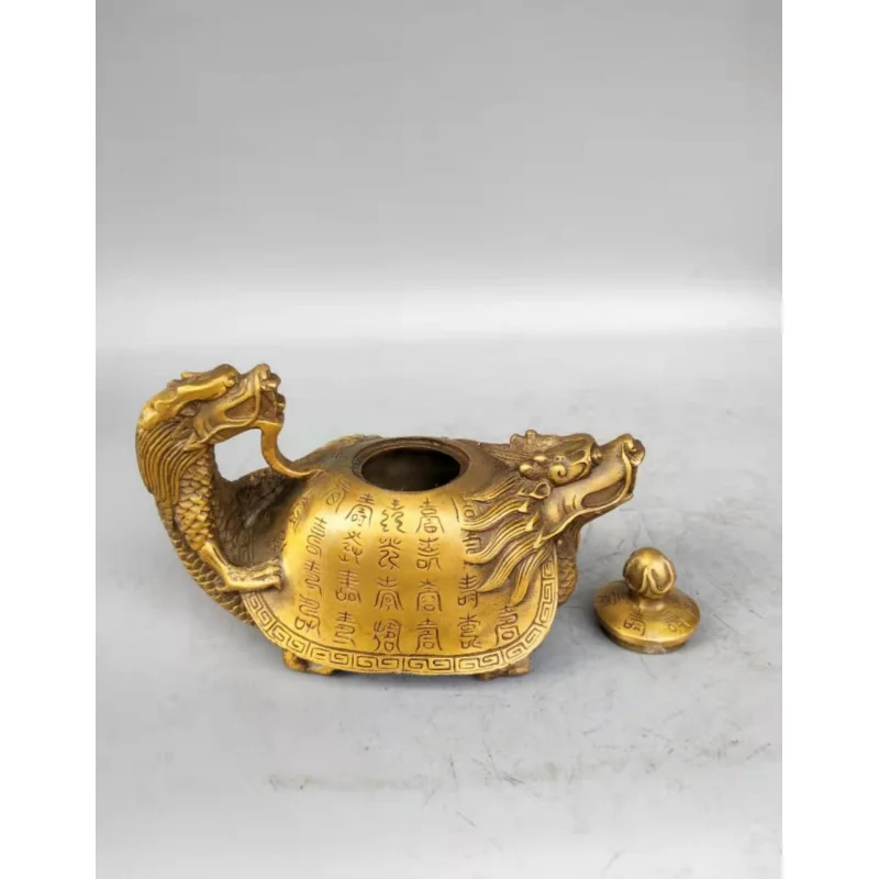 

Pure Copper Turtle Vintage Dragon Head Teapot Collectible Desktop Decoration Craft Qinglong Looking Ba