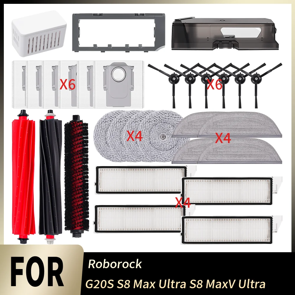 Für Roborock G20S S8 Max Ultra S8 MaxV Ultra: Langlebiger Staubbeutel, Filter, Haupt- und Seitenbürste, Wischtuch, 10000Pa Saugkraft, Reinigungsersatzteile