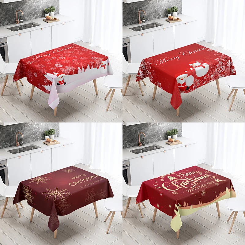 Merry Christmas and Happy New Year Decor Tablecloth Restaurant Banquet Table Decoration Waterproof and Oil Resistant Home Decor