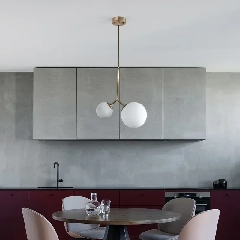 Nordic Modern Double Headed Glass Spherical Pendant Light Simple Bedroom Headboard Dining Room Bar Counter Creative Hanging Lamp