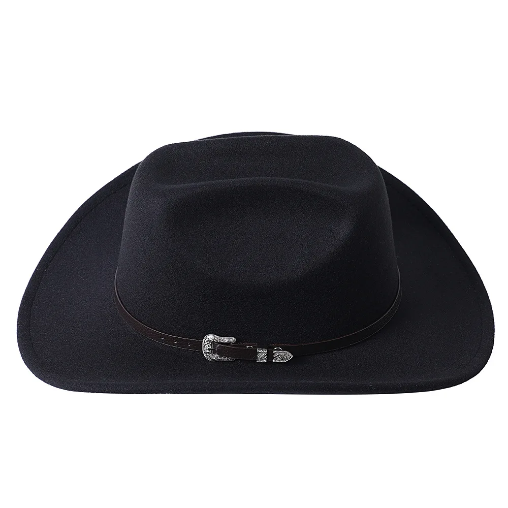 Ethnic Style Cowboy Hat Fashion Chic Unisex Solid Color Jazz Hat With Bull Shaped Decor Western Cowboy Hats