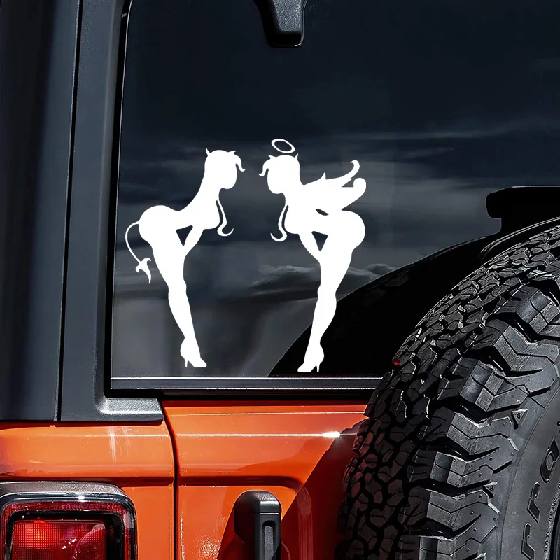 1pc Lady Devil Angel Girl Vinyl Sticker 12.5x13cm Waterproof Decal for Motorcycle Helmet Car Laptop Guitar