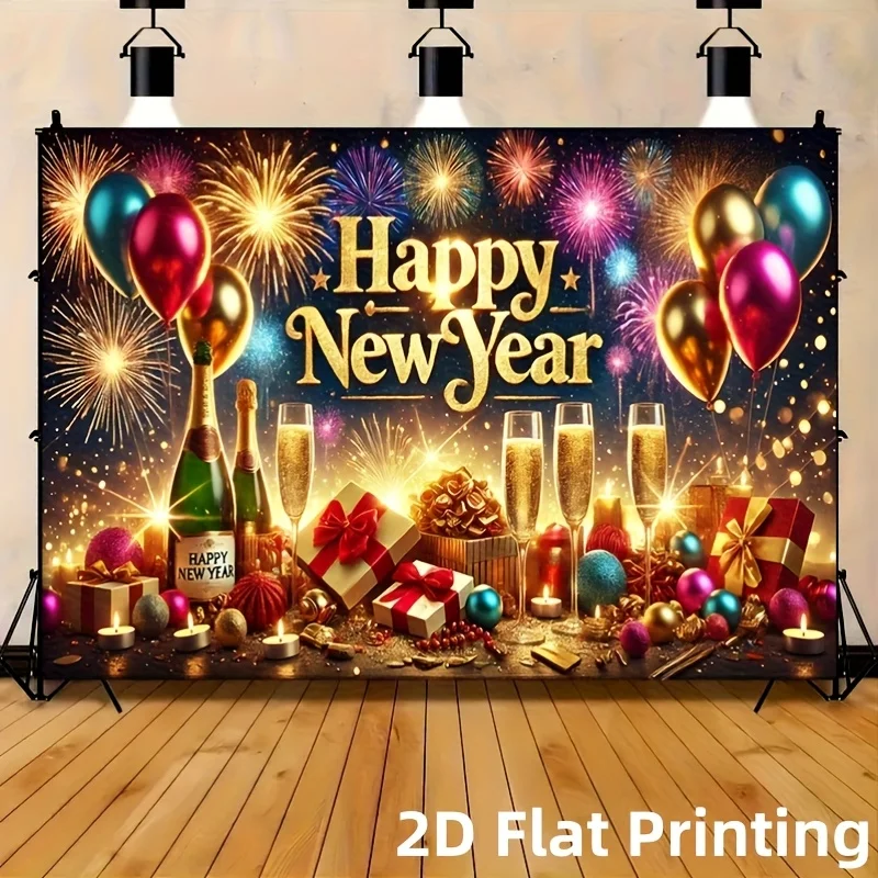 VIKAMA Silvester Wandteppich, goldenes Feuerwerk, Champagner, Wohnzimmer, Hintergrund, Wand, Silvester, Raumdekoration