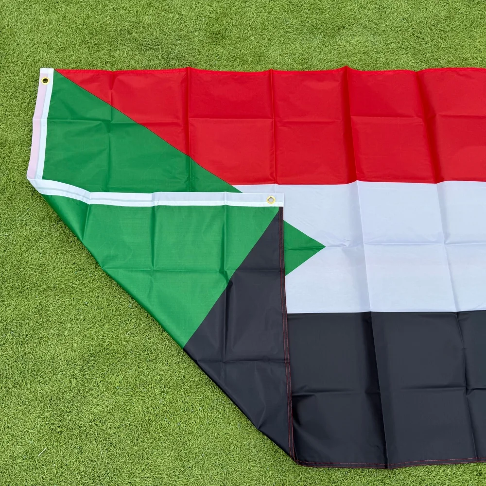 FlagGo Sudan Flag 150x90cm 3x5 FT Red White Black Green Triangle Polyester Double Stitched Outdoor Indoor Decoration