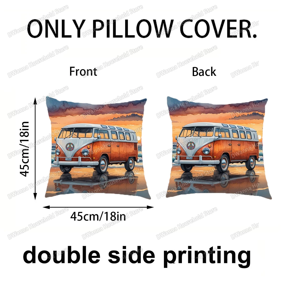 Watercolor Camper Van Beach Travelling Print Cushion Cover Pillowcase Sofa Bed Car Decorative Pillow Case Covers for Living Room