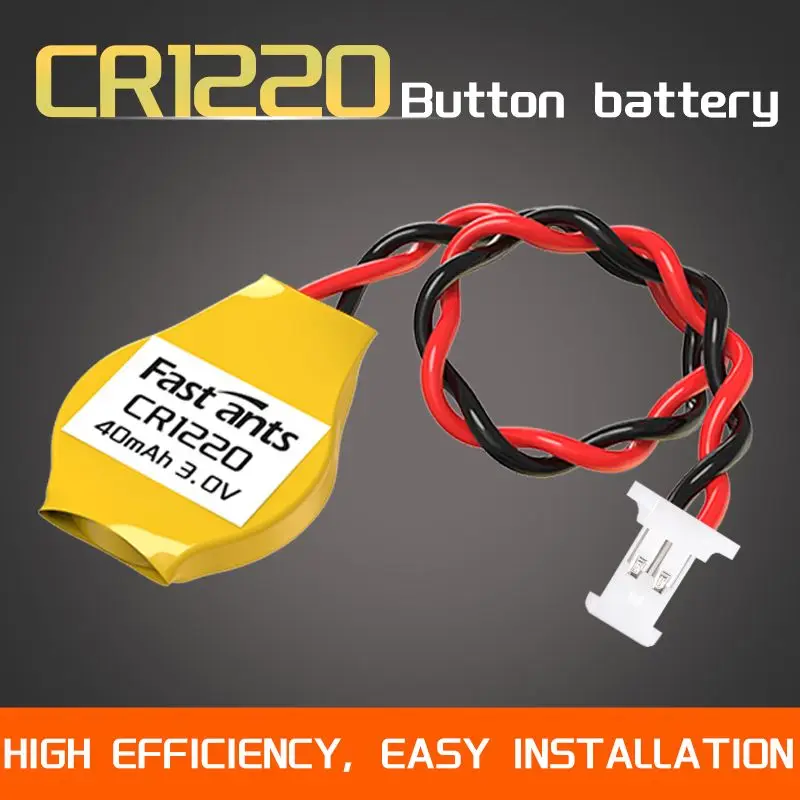 CR1220 CMOS BIOS Battery 3V Lithium Button Cell with Wire Soldering 1.25mm 2Pins Plug Leads for Laptop Motherboard RTC