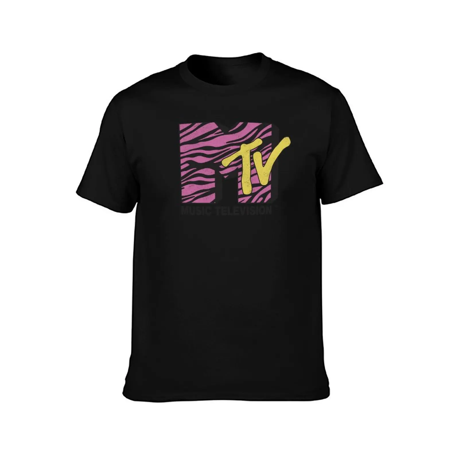 MTV Music Television Pink Zebra Fill Logo T-Shirt Casual Breathable Short Sleeve Top T-Shirt