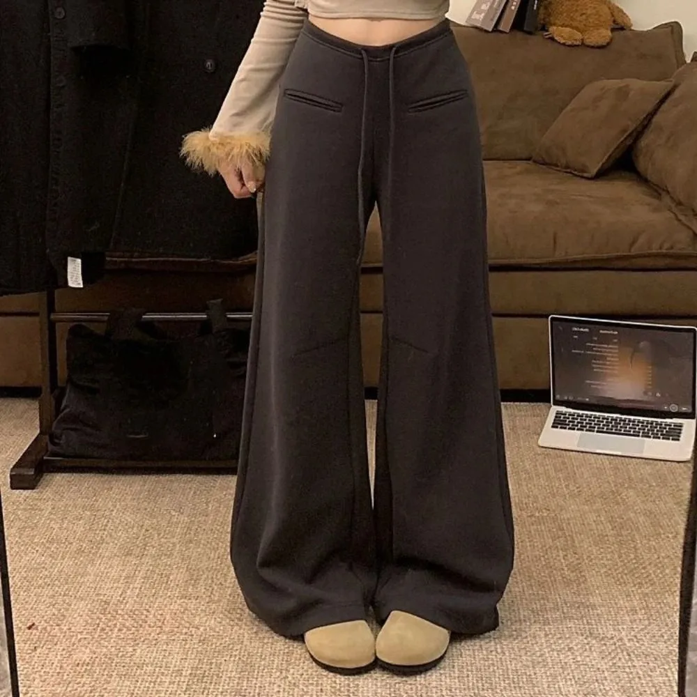 

Breathable Drawstring Straight Leg Pants High Waist Loose Casual Pants Women Workout Trousers Autumn Wide Leg Pants Female