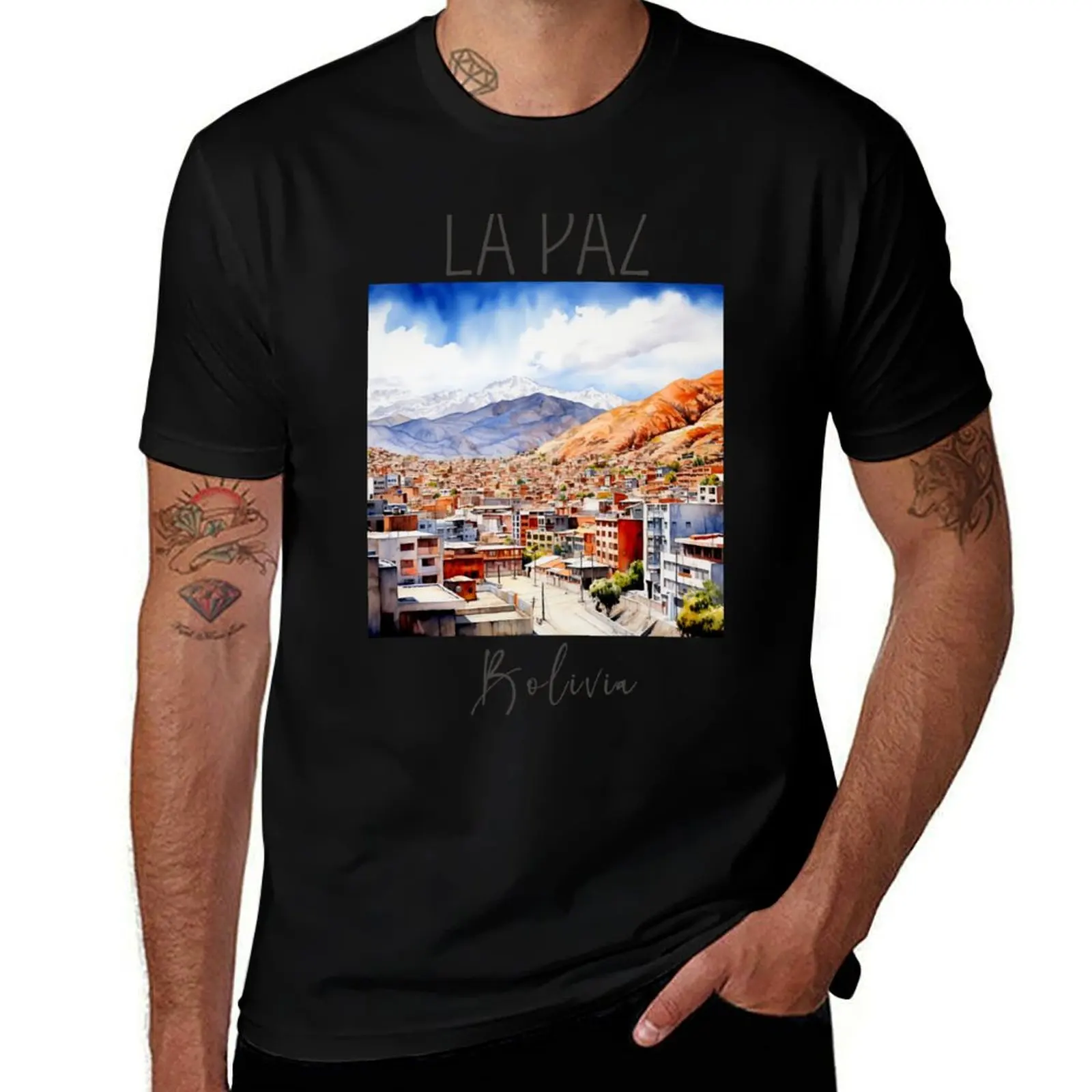 

Watercolor Design of La Paz - Bolivia T-Shirt t shirts cotton 100% T-Shirt