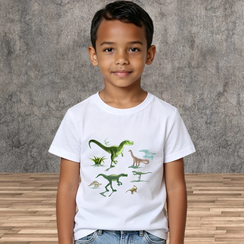 Boys Dinosaur Print T-shirt Summer Kid Cotton Short Sleeves Tops children Tees