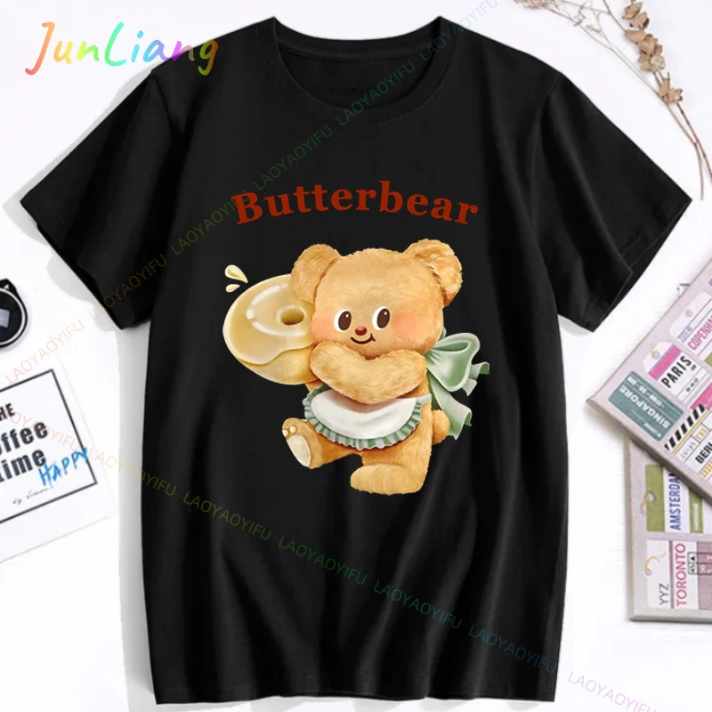 Thai Cute Butter Bear Suitable Both Men and Women Top Y2k Clothes 100% Cotton Birthday Present Woman Clothing Women's T-shirt