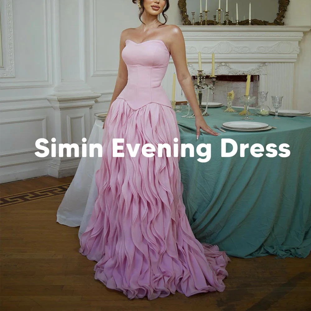 

Simin Women's Customized Strapless Ruffles A Line Saudi Evening Dress With Sleeveless Floor-Length Elegant Party Dresses 2025