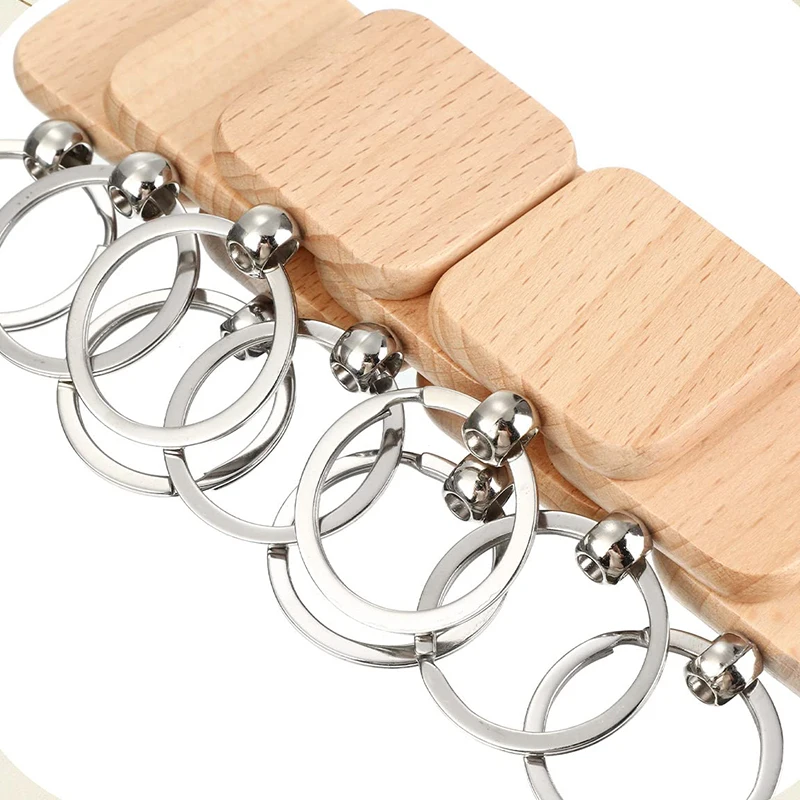 60Pcs Beech Wood Pine Wooden Material Keychain Ring Holder Blank Natural Wood Keychain