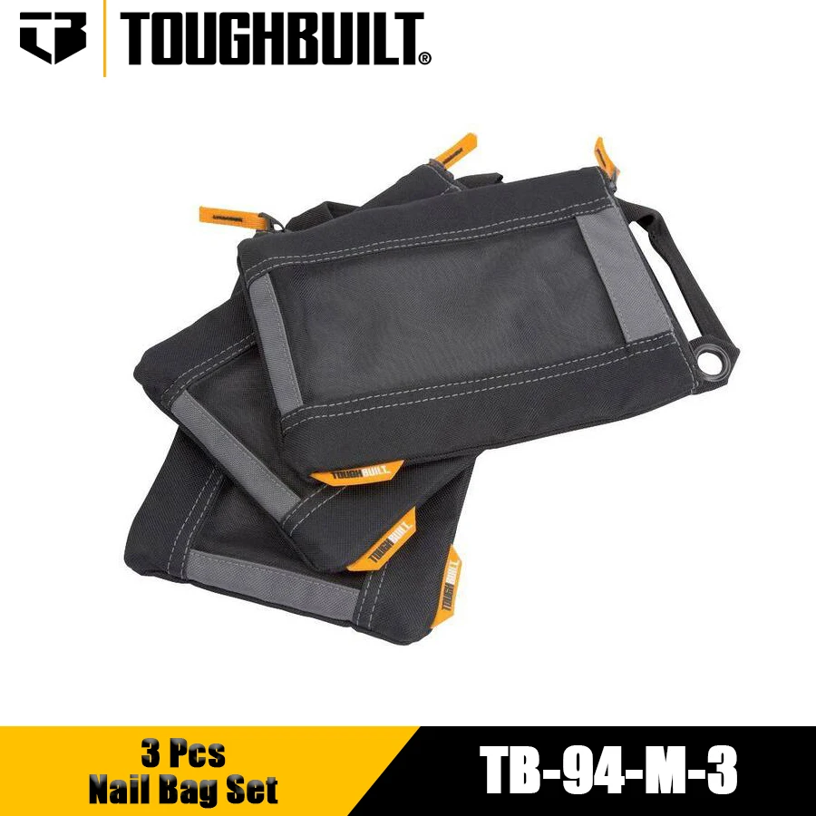 TOUGHBUILT 3 Pack Fastener Bags Nail Bag Set 3pcs Tool Bag File Bag Storage Bag Tool Accessory Bag TB-94-M-3