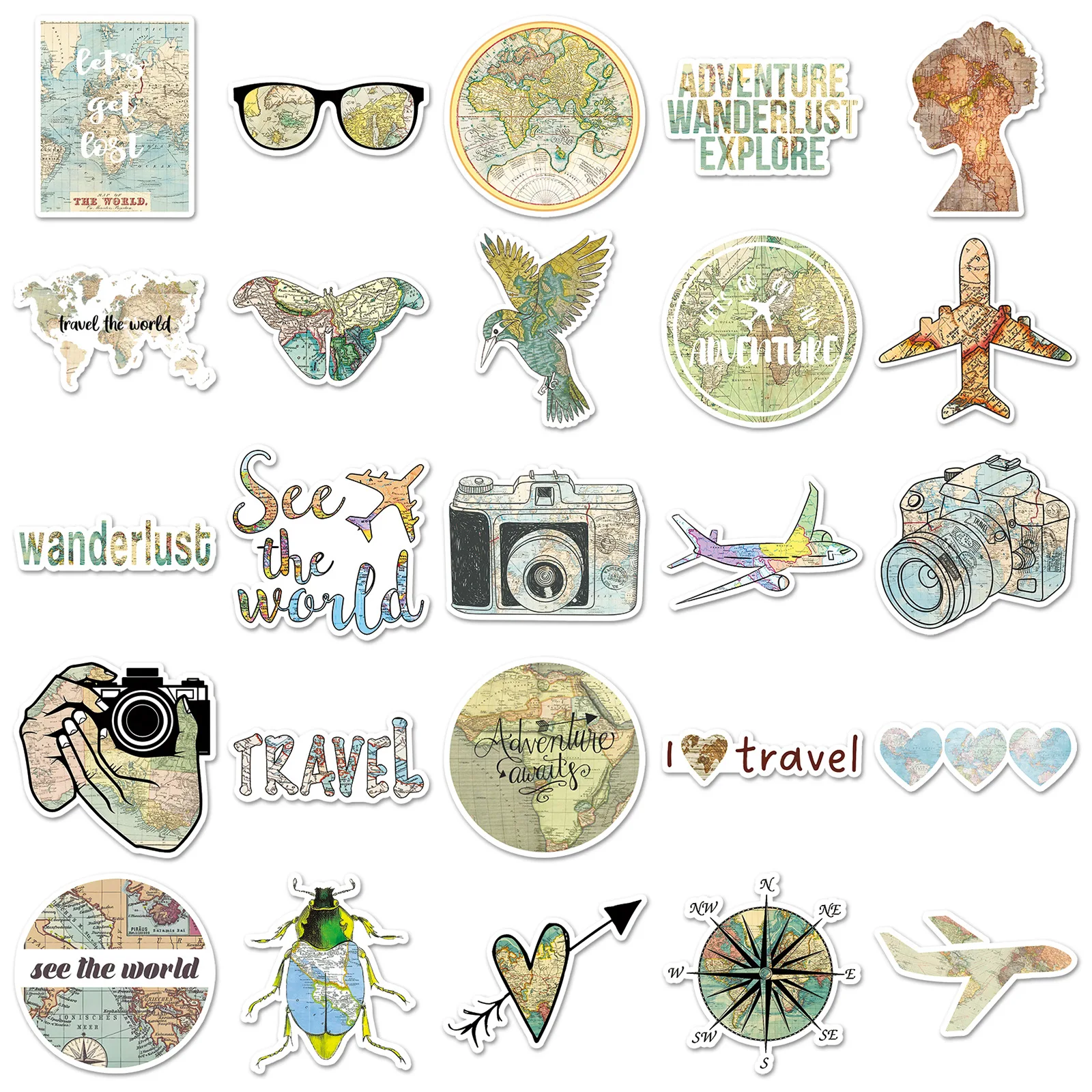50개 만화 세계지도 스티커 아트 레트로 창의적 그래피티 방수 데칼 장난감 DIY 물컵 문구류 상자 여행가방 데칼