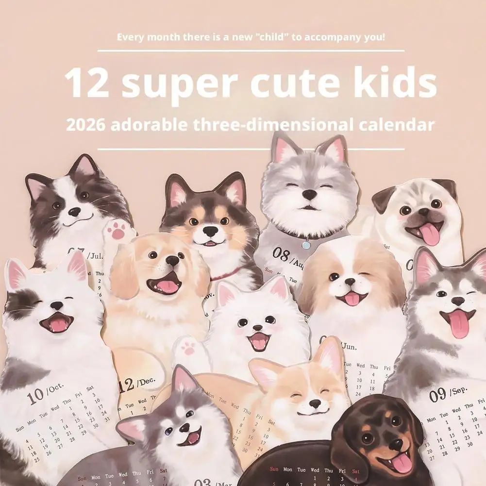 

2026 Cute Cat Dog Cartoon Desk Calendar Table Planner Yearly Agenda Organizer Memo Notes for Home Office School Daily Schedule