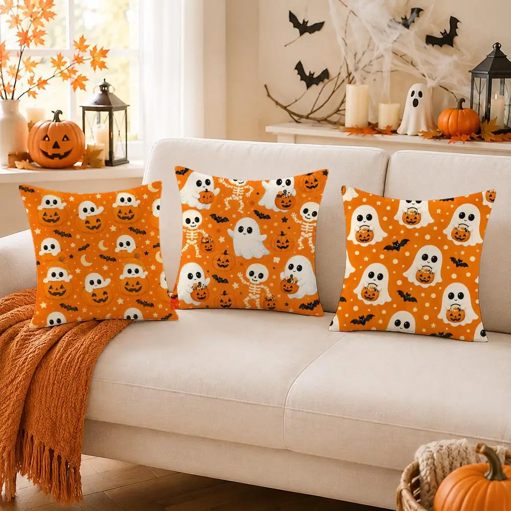 Cute Halloween Ghost Pumpkin Seamless Patterns Cushion Cover Skin-Soft Pillow Cover Festive Home Accent Great Gift for Sofa Bed