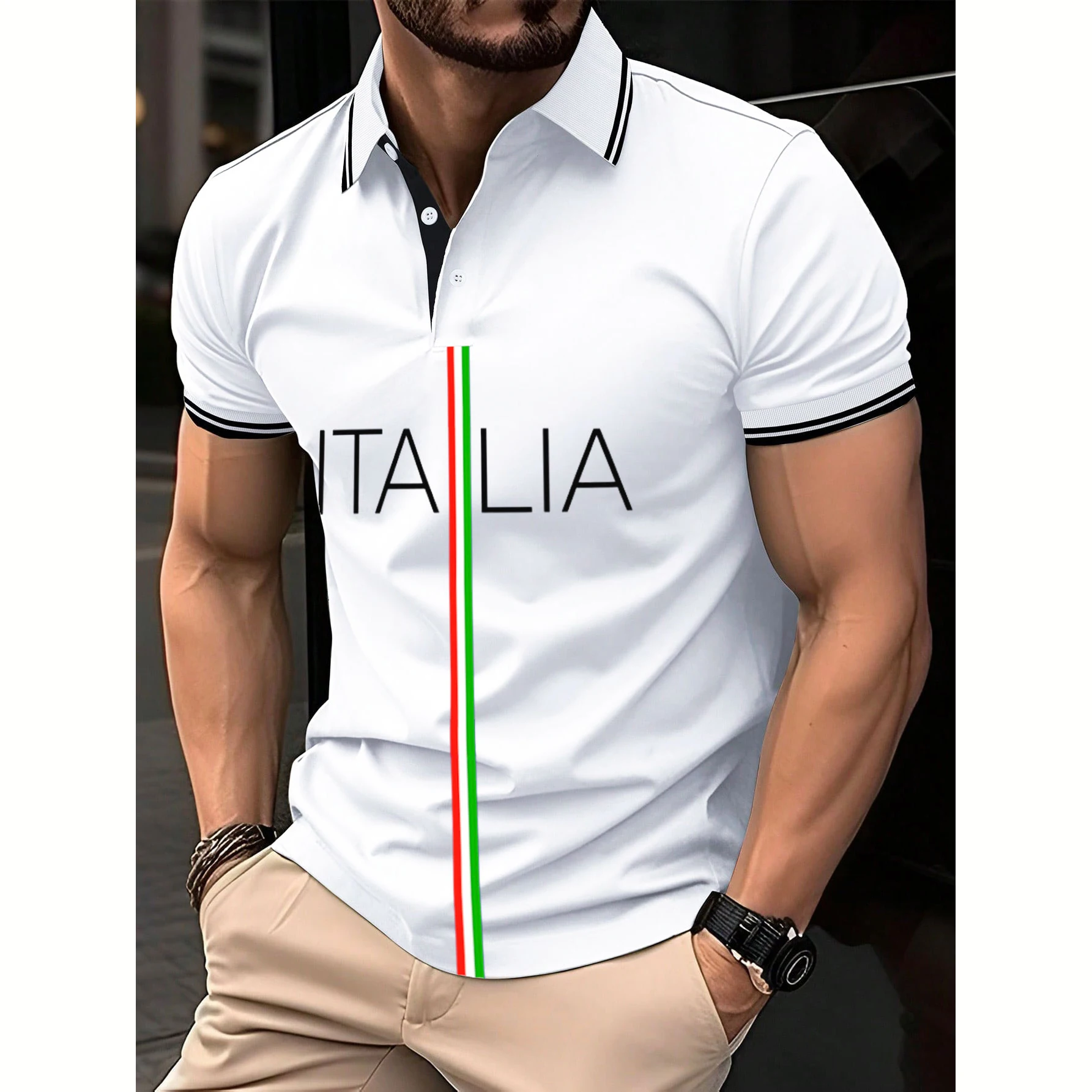 Business Casual Men\'s Polo T Shirt Flag Print Summer Short Sleeve Mexican T-Shirt Cardigan Top Street Male Oversized Clothing