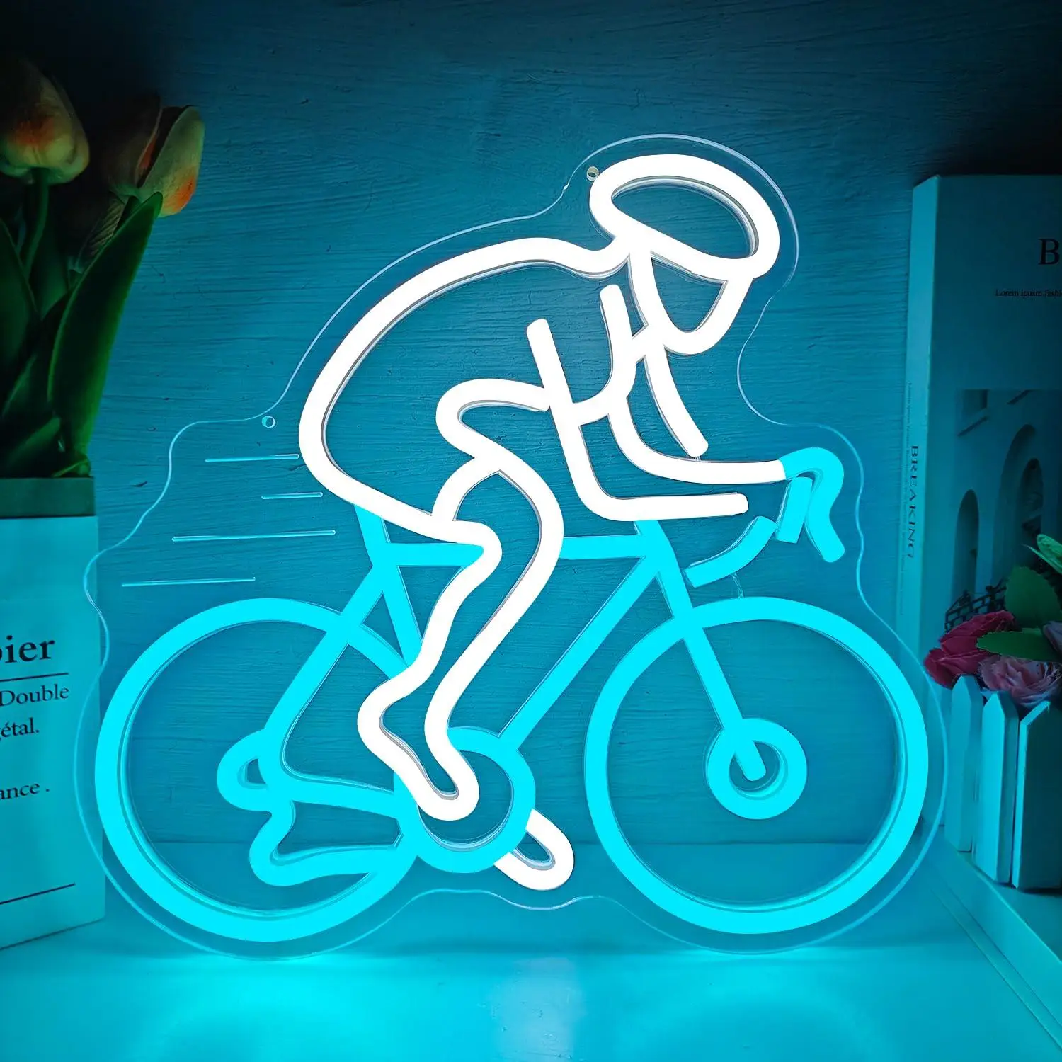 

Cyclist Riding Bike Neon Sign Dimmable LED Wall Decor Light Up Sign for Sports Enthusiast Home Gym Road Bike Athlete Gifts Decor