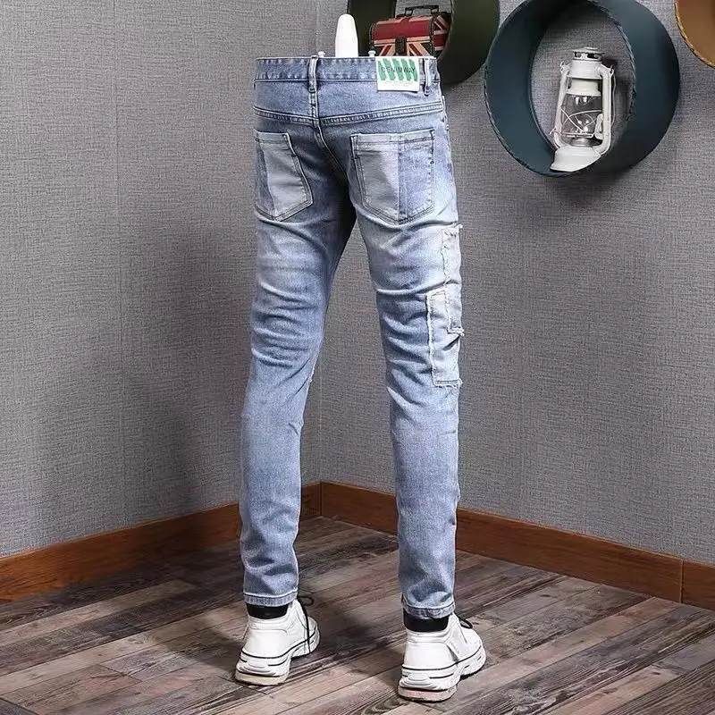 Men's Clothing Autumn and Winter high quality Jeans Slim-fit Skinny Pants Korean-style Trendy Multi-bag Stretch Trousers