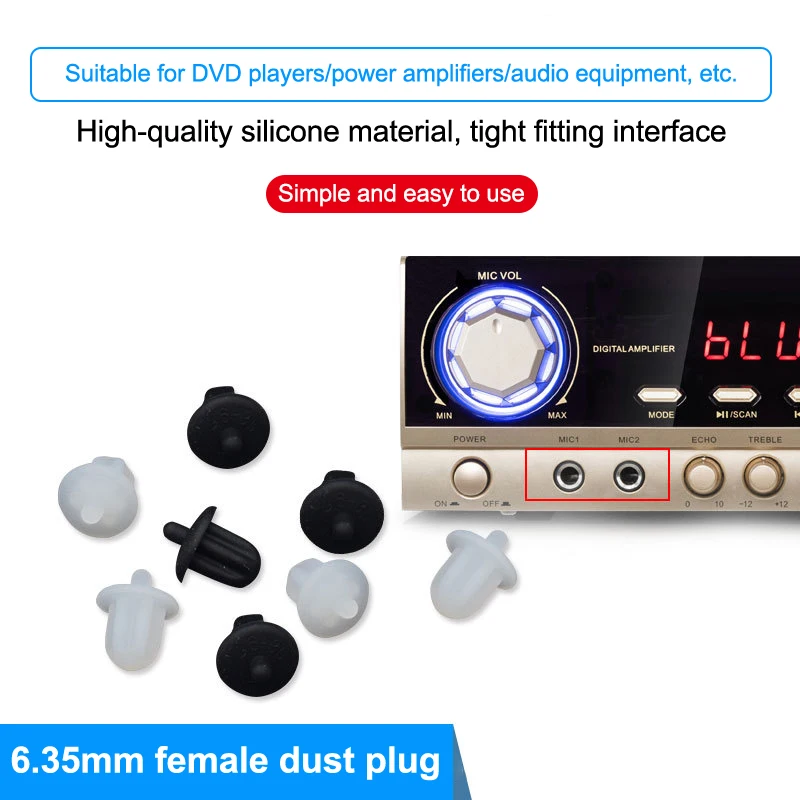 5/10Pcs Silicone Rubber 6.35mm Audio Jack Dustproof Covers Anti-Dust Plugs for PC DVD Microphone Socket - Interface Accessories
