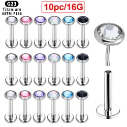 10pcs ASTM F136 Titanium Push in Ear Studs Lip Labret CZ Ear Tragus Cartilage Conch Helix Daith Stud Piercing For Women Jewelry